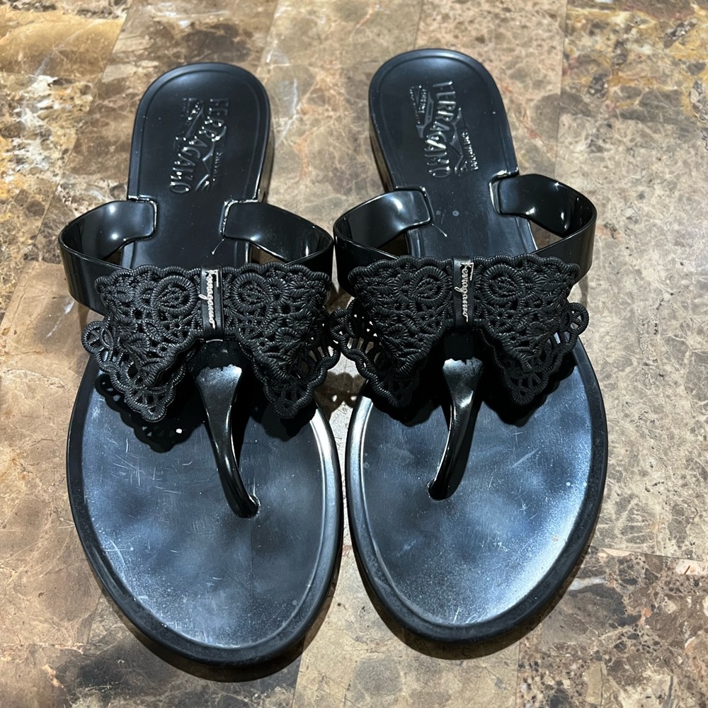 Authentic Ferragamo Black Jelly Sandals. Used but have lots of life left. - Picture 1 of 4